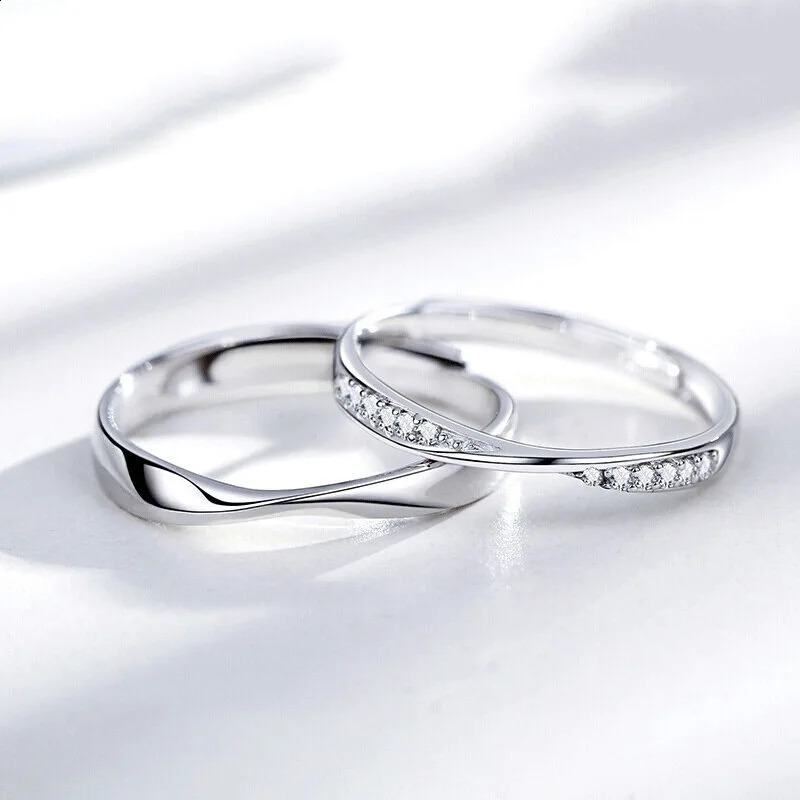 Fashion Simple Opening crystal Ring Minimalist Silver Color Zircon Adjustable Ring For Men Women Couple Engagement Jewelry 250805