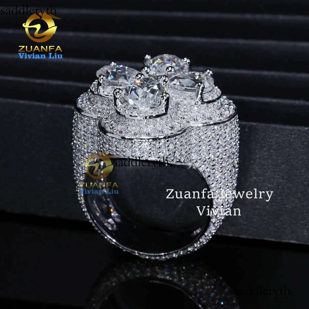 Fashion Men Gold Plated Hip Hop Jewelry Sterling Sier Iced Out Vvs Moissanite Dia Ring 71 4c