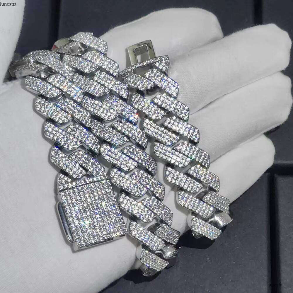 NUOYA Men's and Women's Fine Jewelry 20mm Gold Sier Chain Hip Hop Shiny Iced Dia Cuban Link Bracelet
