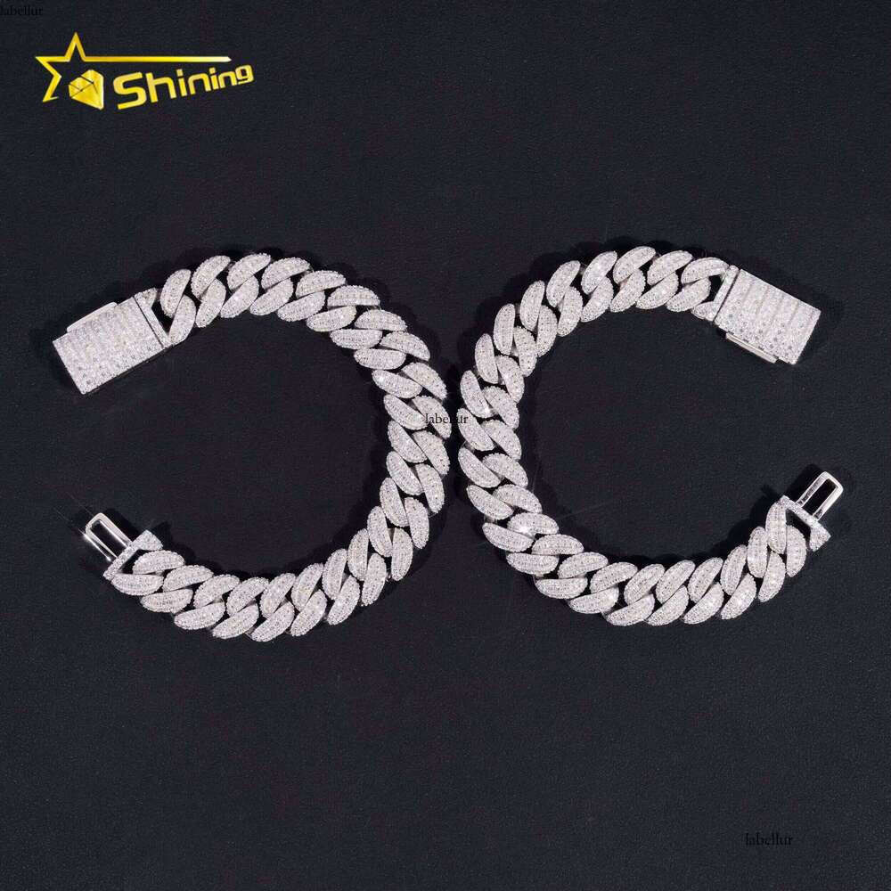 Hot Selling 13MM Moon Shape Chain Sier Iced Out Hip Hop Jewelry Moissanite Cuban Link Bracelet Men