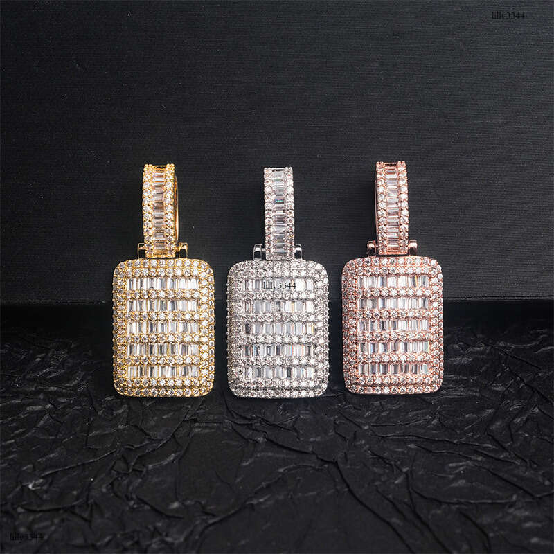 INS Fashion Tag Micro Pave Moissanite chain Hip Hop Jewelry Trendy Must-Have Pendant