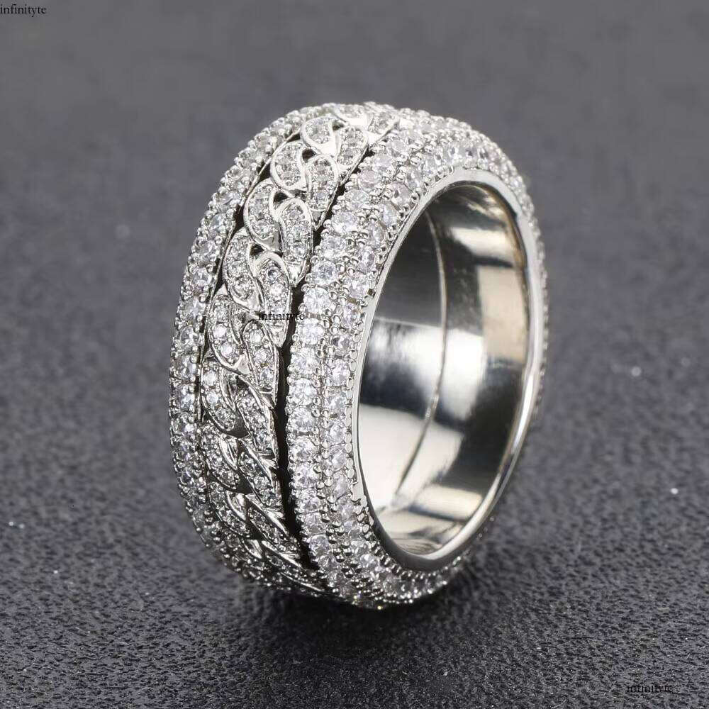 NUOYA Iced Out Bling Cz Spinner Cuban Hip Hop Gold Plated Dia Ring Women