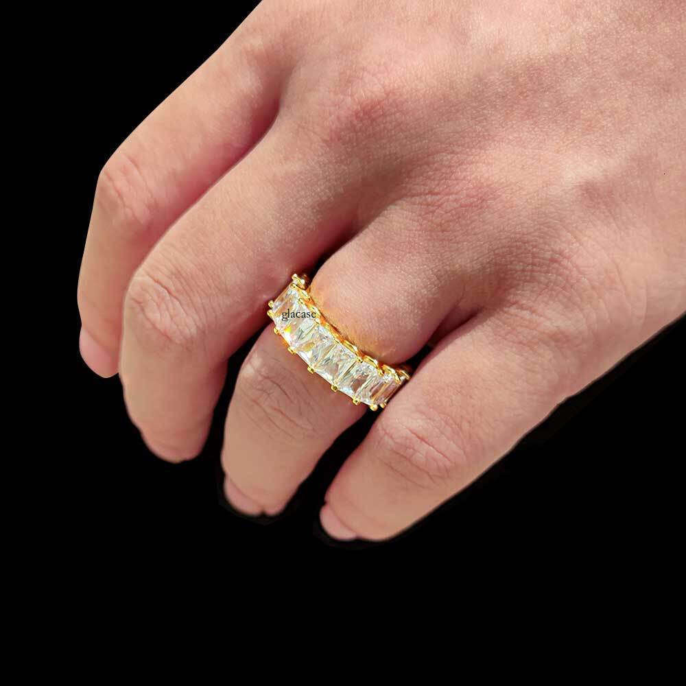 Hip Hop 7mm Single Row Rectangular Zircon Trendy Unisex Ring Versatile Accessory