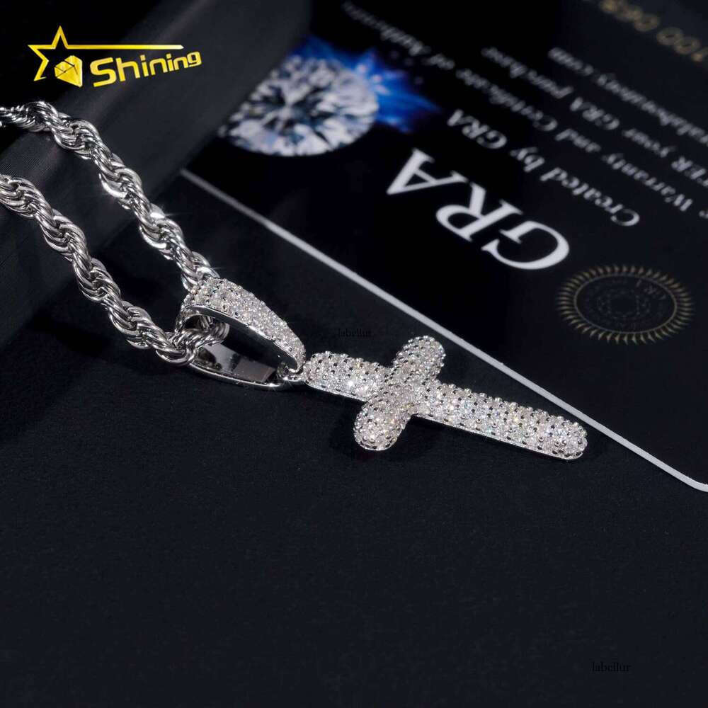 Hip Hop Jewelry Sterling Sier Men Dia Iced Out Bubble Cross Pendant Moissanite