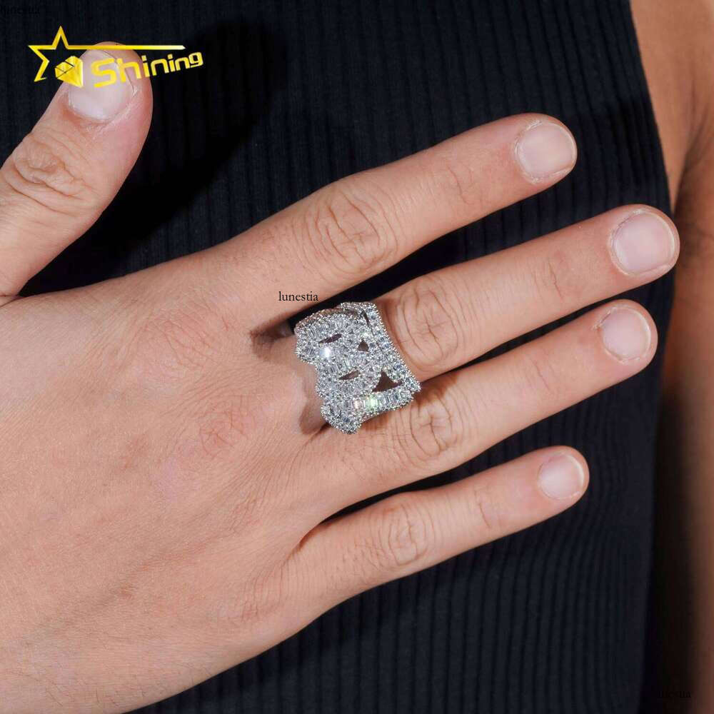 Rappers Hip Hop Jewelry Gold Plated Solid Sterling Sier Fully Iced Out Moissanite Ring
