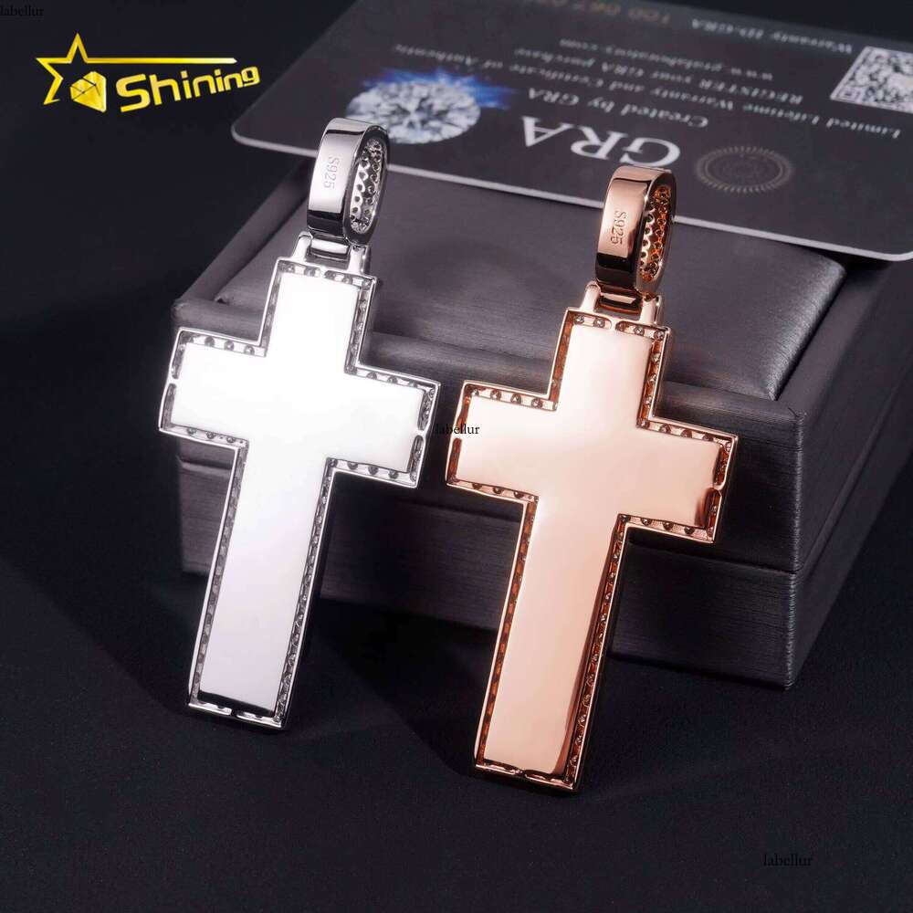New Baguette Cross Pendant Sterling Sier Gold Plated Pass Dia Tester GRA Moissanite Charms Necklace