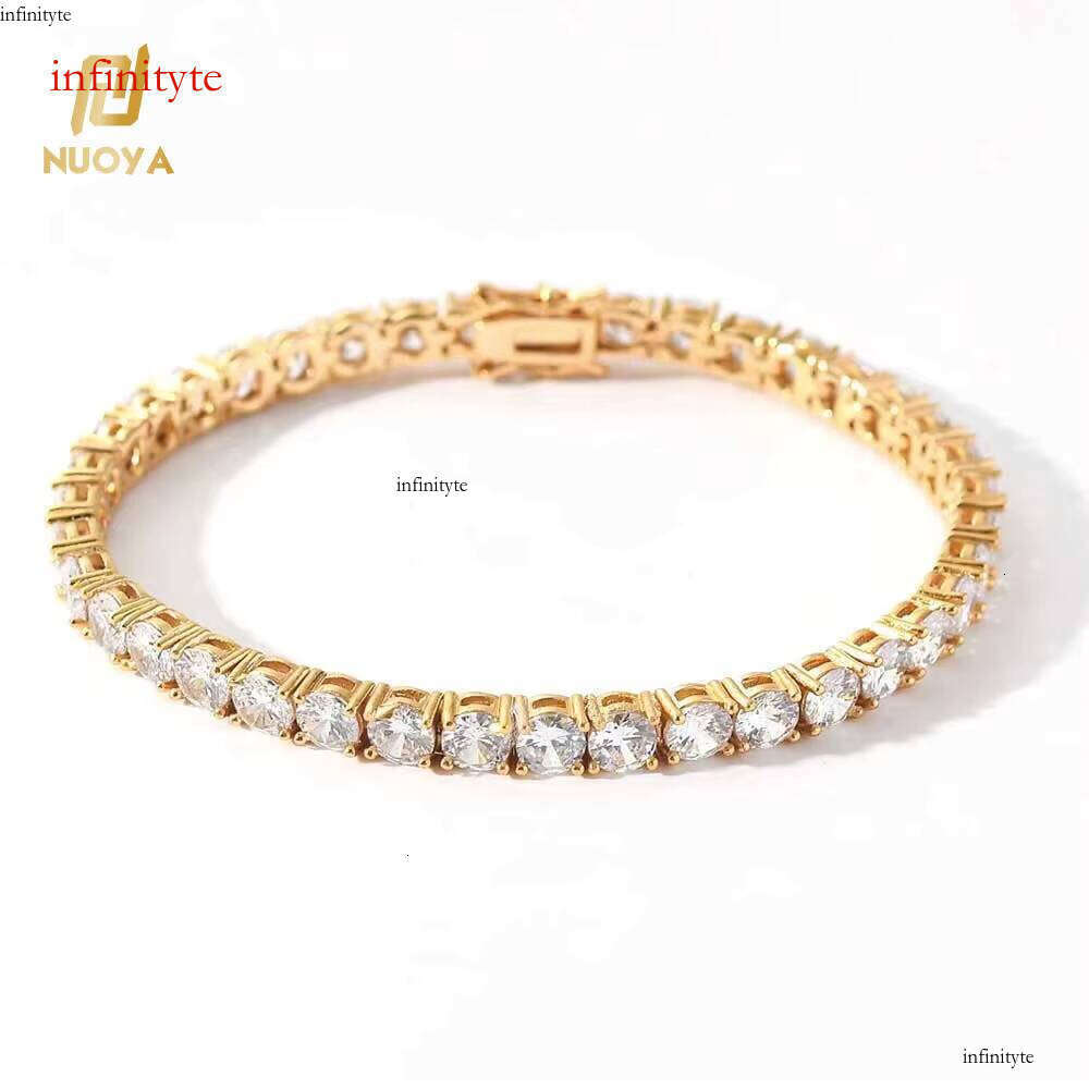 NUOYA 4MM Hip Hop Zircon Full Dia Iced Out Tennis Chain Bracelet Gold Plated Jewelry