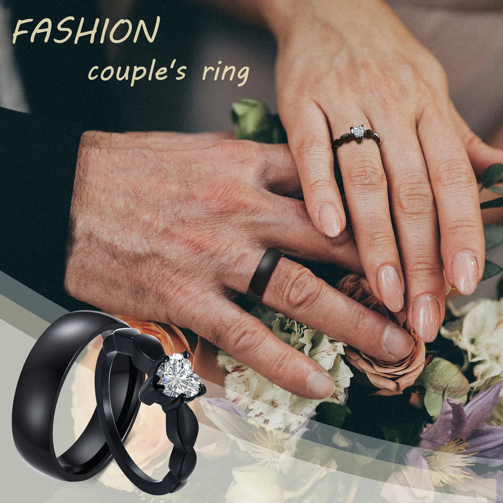 Vnox Romantic Heart CZ Stone Couple Wedding Rings for Women Men Black Color Stainless Steel Bands Engagement Jewelry Love Gift 250805