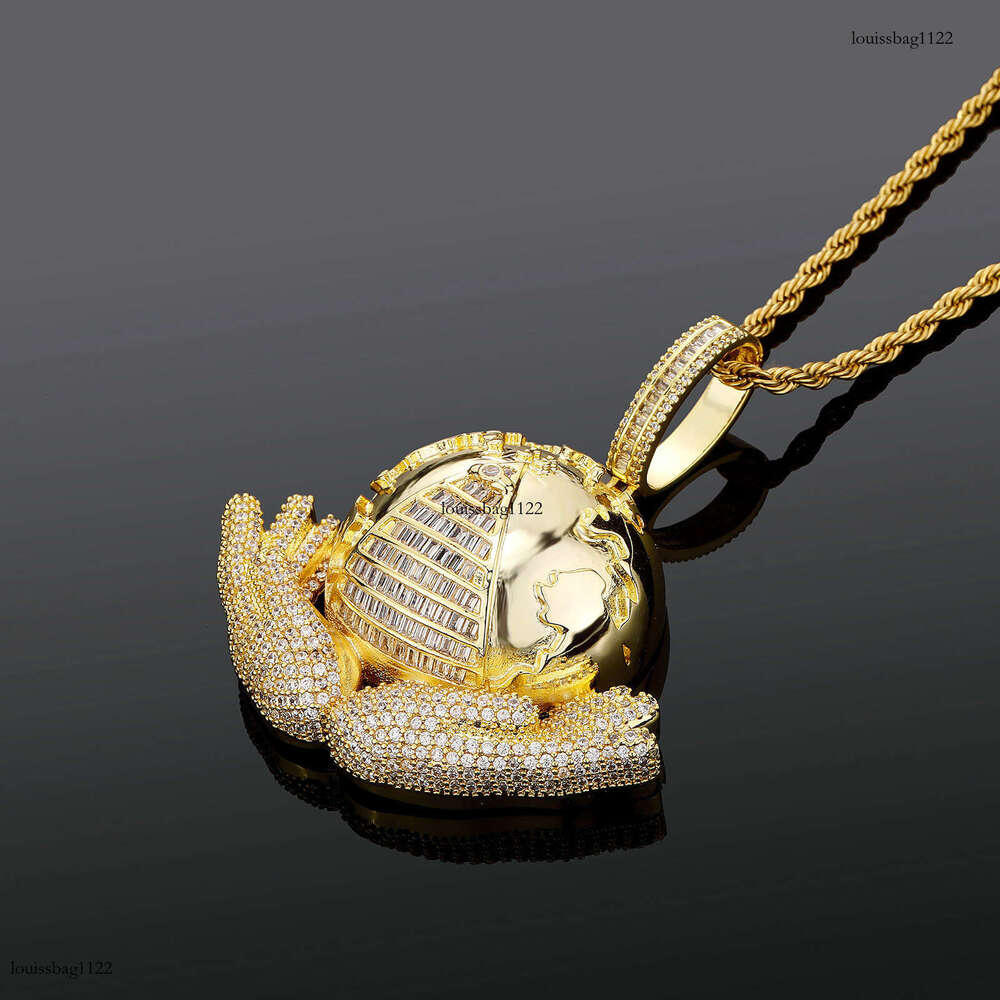 Hip-Hop New Handheld Globe Pendant Sterling Silver Inlaid 5A Moissanite chain Versatile Trendy Men's Metal Necklace