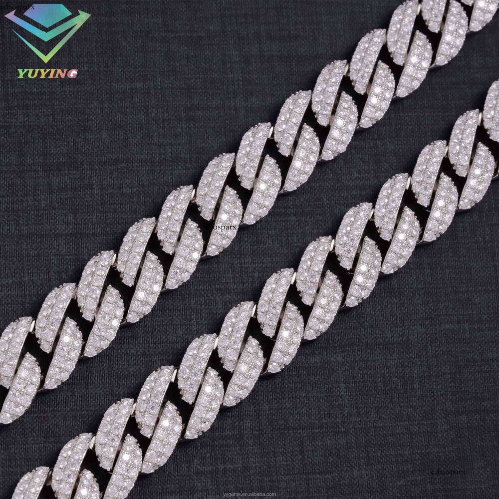 Yu Ying Iced Out Dia 2rows 16mm S Sterling Sier Gold Plated VVS Moissanite Cuban Link Chain Necklace