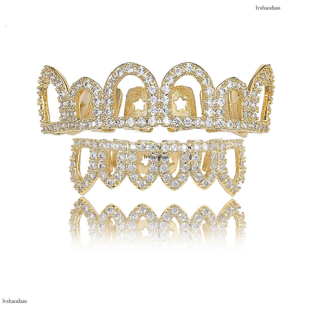 Hip Hop Set Halloween Gift Funny HIPHOP Hollow Micro Paved Zircon Gold Teeth