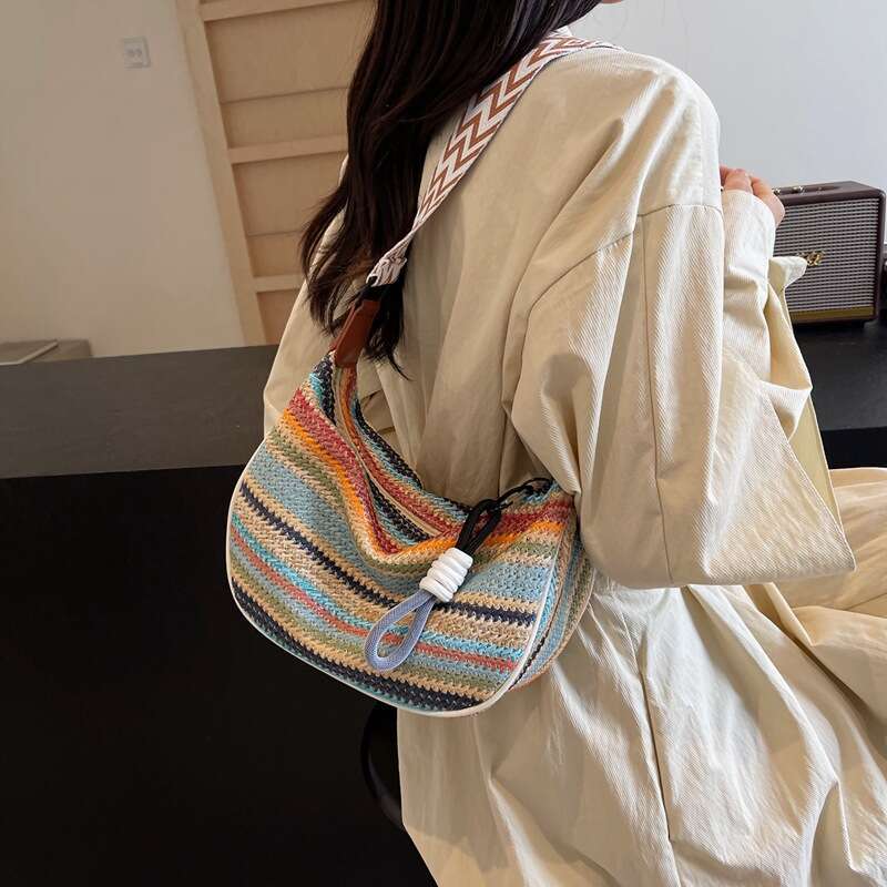 Hot Selling Rainbow Straw For Women New Fashion Underarm Single Shoulder Versatile Large Capacity Commuter Crossbody Bag Designer Bags