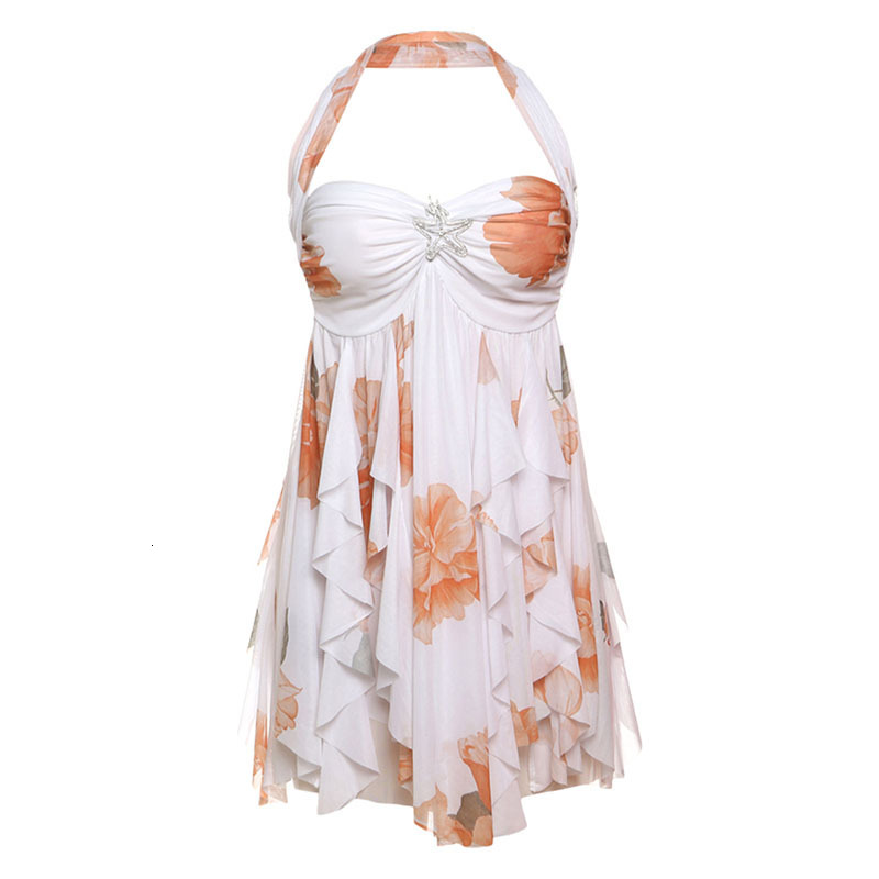 2025 Summer New Womens Sexy Halter Neck Backless Irregular Hem Short Dress