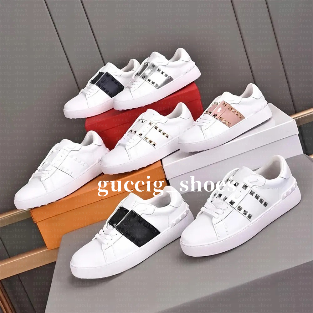 Designer rivet shoes sneakers rockstud Low Flat Open Sneakers Platform Leather Retro Calfskin Vintage Sports Tennis Shoes Casual Men women Shoes 35-45