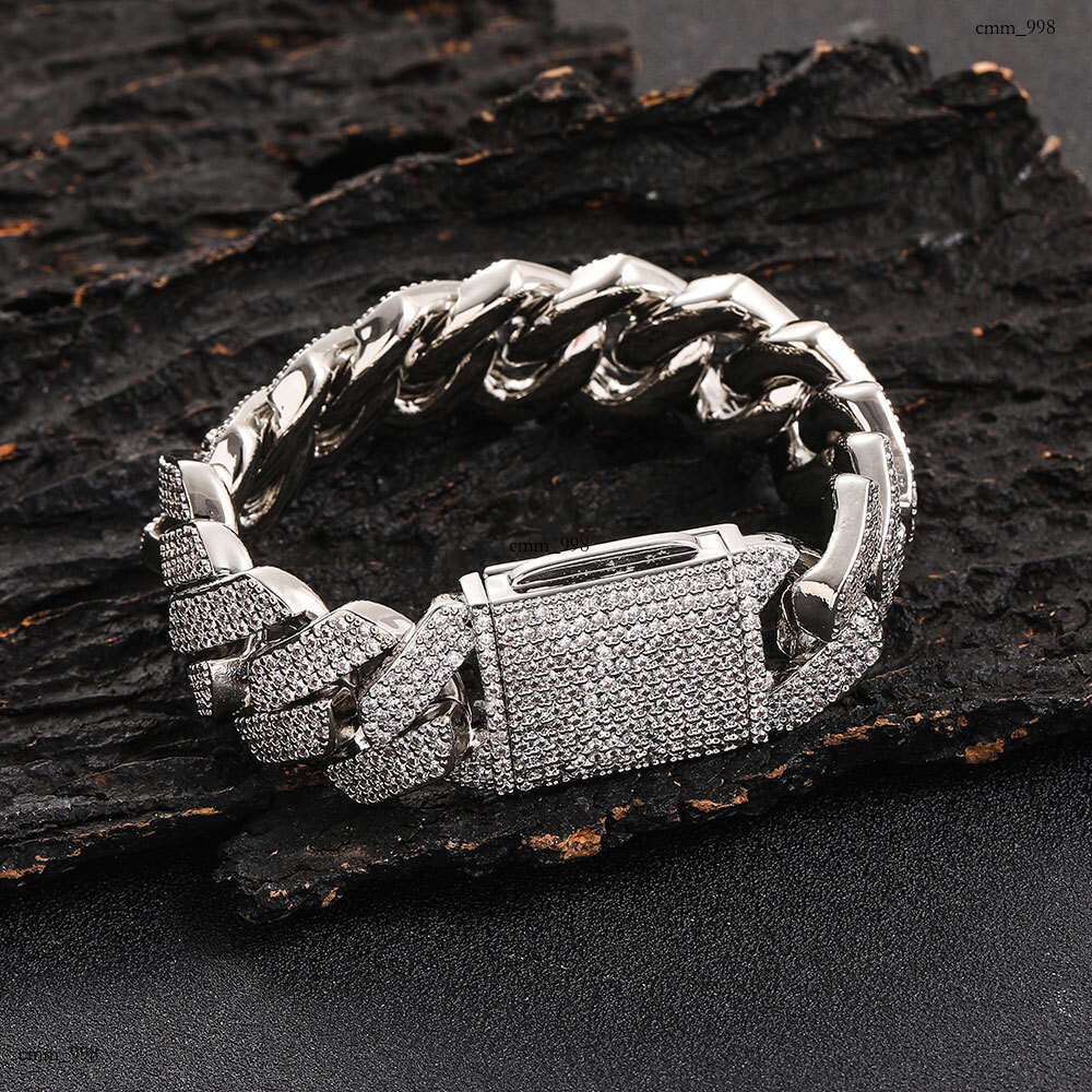 Hip Hop 20mm Zircon Flip Clasp Dia Cuban Chain Thick Men's Bracelet Jewelry