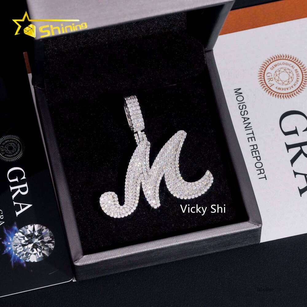 Premium Jewelry Sier Initial M Moissanite Men's Iced Hip-Hop Letter Pendant