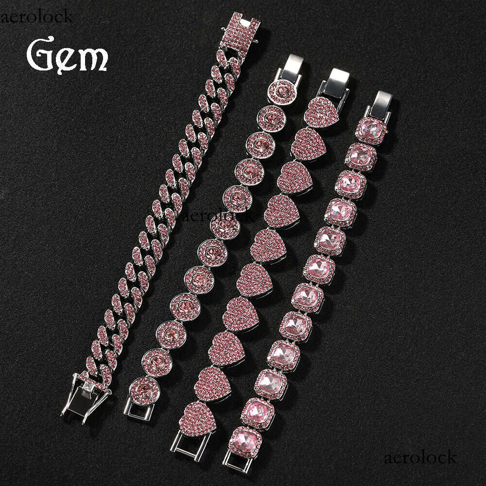 Fashion Versatile Pink Dia Alloy Simple Geometric Heart Bracelet for Women New Cool Trendy Hip-Hop Jewelry