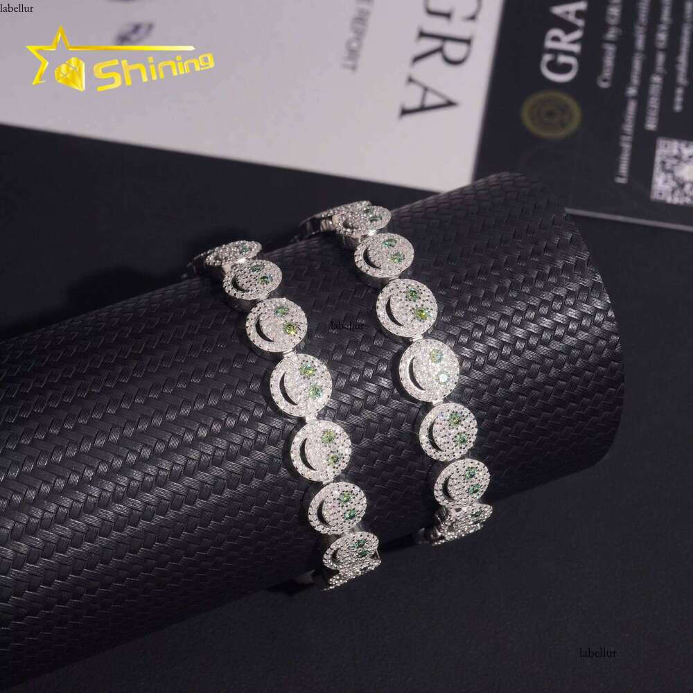 New Design Smile Emoji Green Moissanite Fashion Jewelry Gold Plated Sterling Sier Men's Iced Out Hip Hop Bracelet