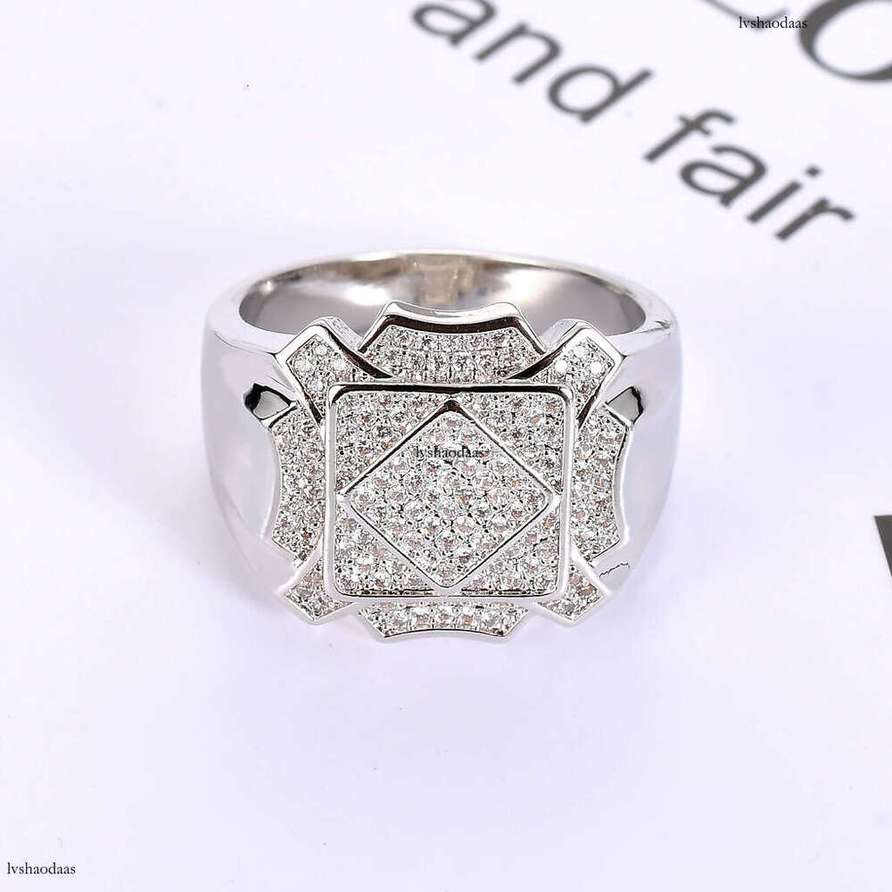 Hip Hop Men's AAA High-End Zircon Geometric Bling CZ Ring