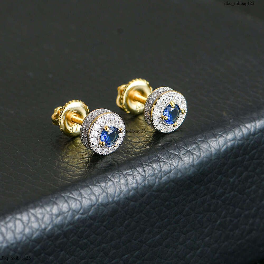 Iced Out VVS Round Micro Pave Blue Red Unisex Hip Hop Stud Earrings