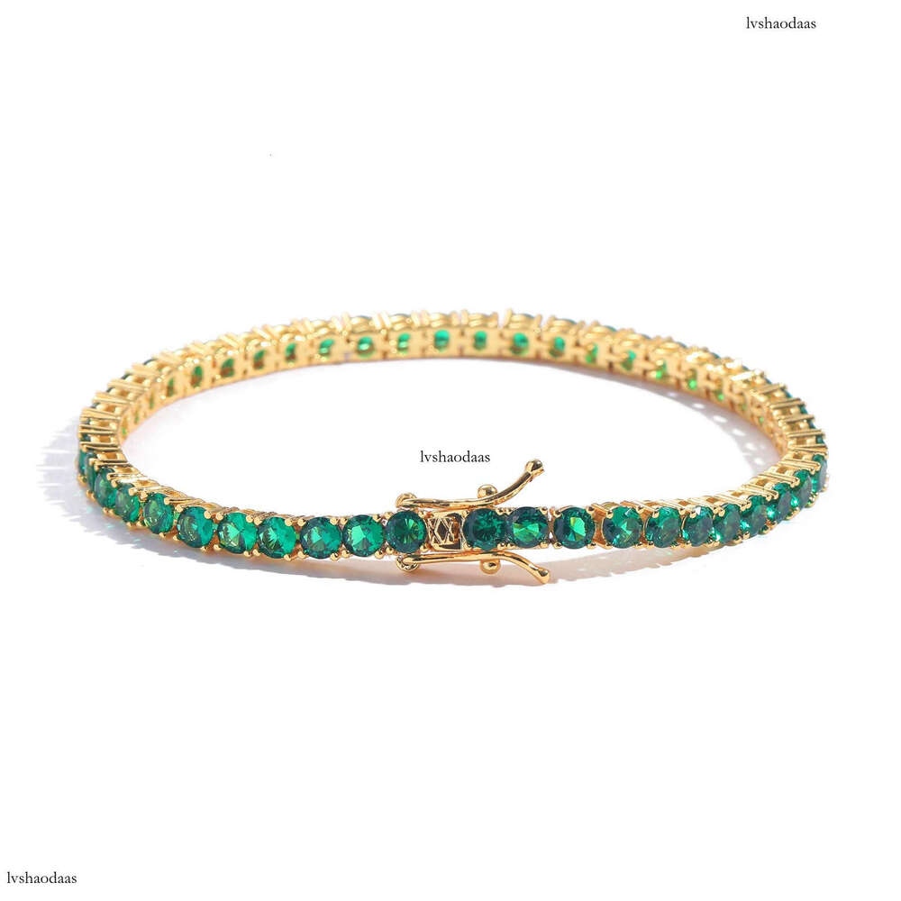 4mm Green Zircon Simple Personality Unisex Tennis Chain Hip Hop Bracelet