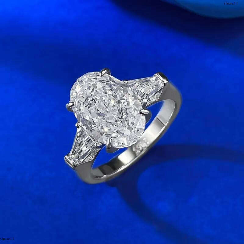 Rulalei Handmade Gorgeous Wedding Rings Jewelry Large Oval White Moissanite Dia Soild 100% Sterling Sier Party Eternity Women Engagement Ring