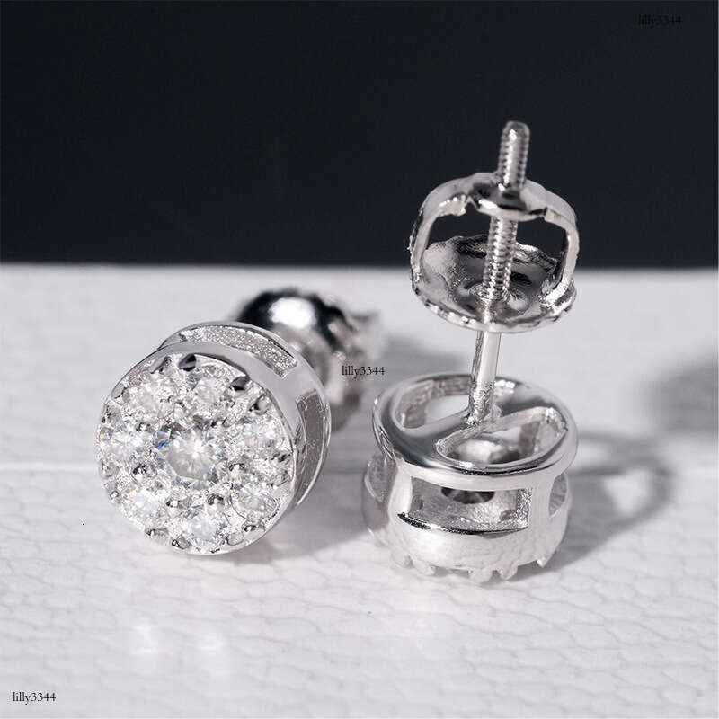 ICED OUT Sier Moissanite Hiphop Trendy Full Dia Electroplated Earrings