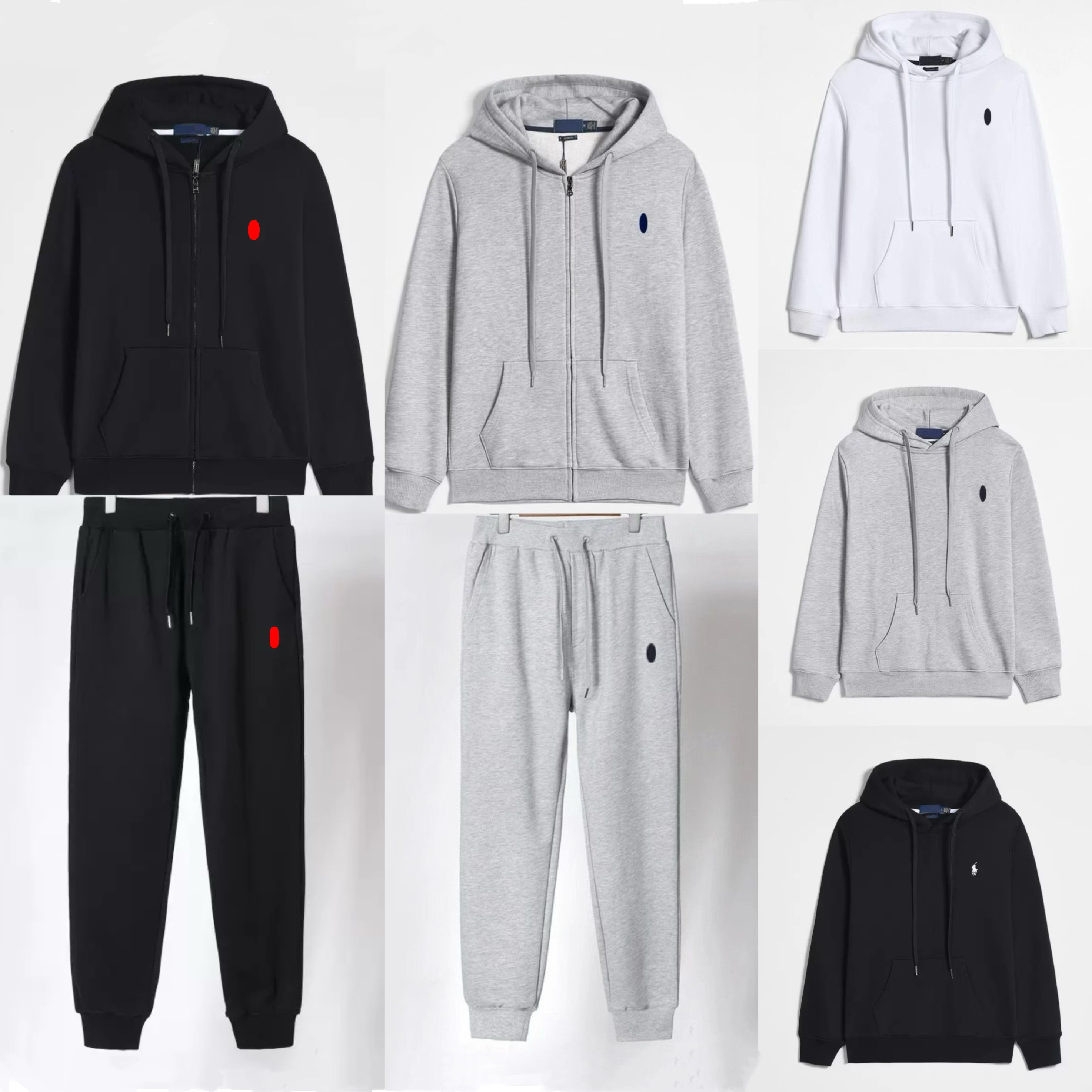 polo mens hoodie polos sweatshirts Top and pants pocket Hooded Outerwear Hoodies casual zipper Streetwear Sports tracuit sweat suit