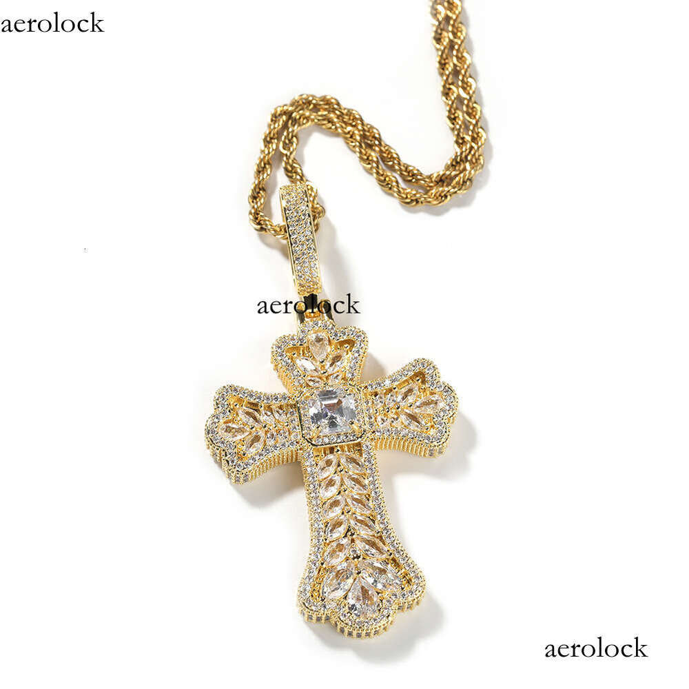 Hip-Hop Personality Light Full Dia Wheat Spike Cross Pendant Fashion Creative Colorful Moissanite chain Exquisite Versatile Jewelry