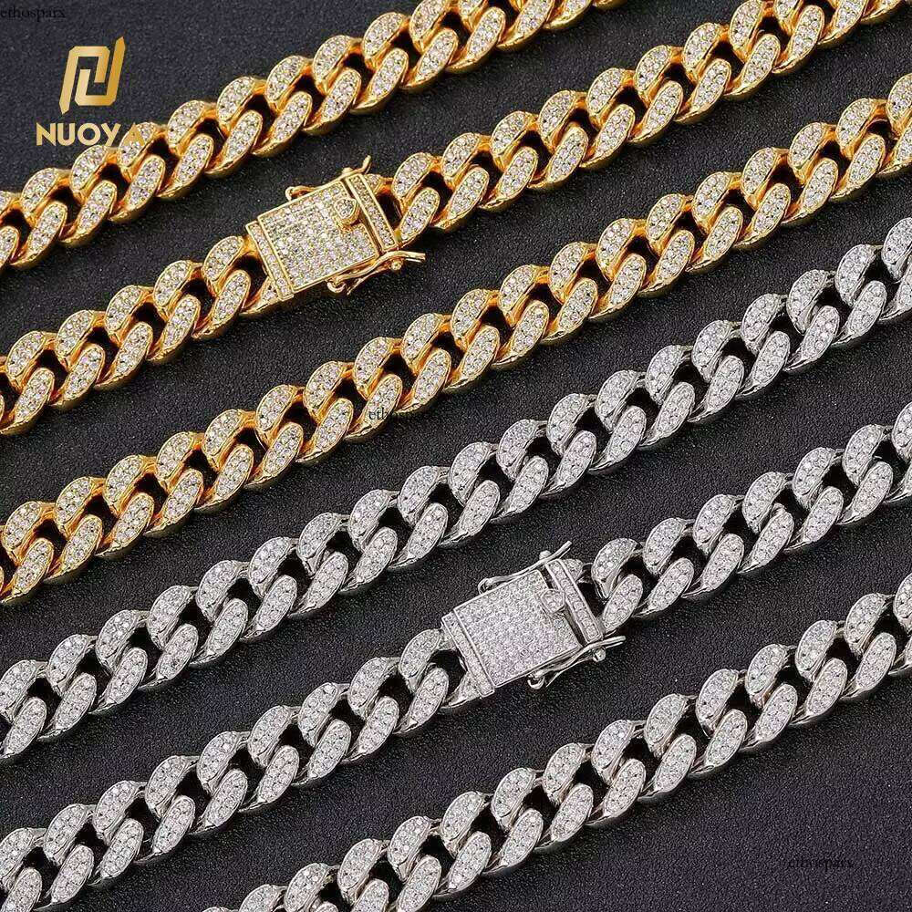 NUOYA Hip Hop Jewelry 12mm Dia Gold Plated Iced Out Cuban Link Chain Necklace for Women
