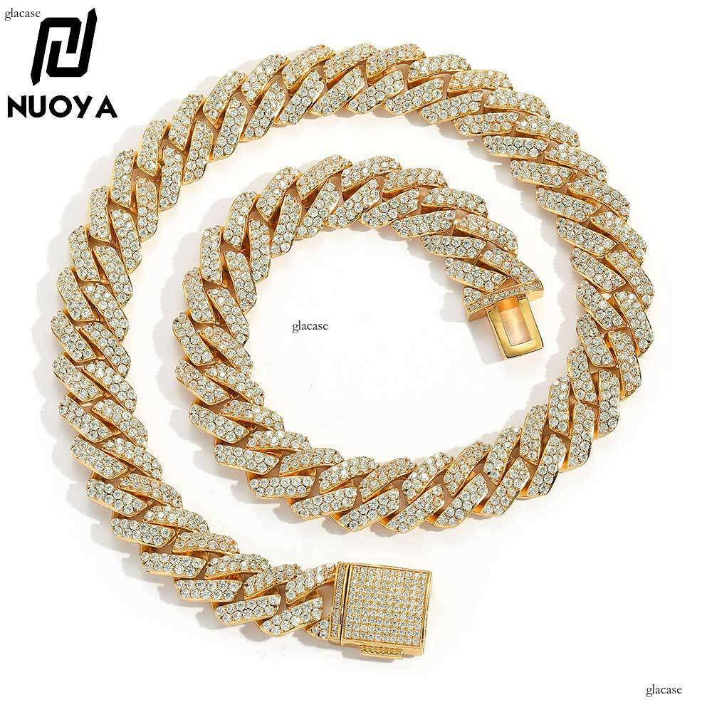 Hip Hop Moissanite chain 15mm Flip Clasp Double Row Full Dia Rhombus Cuban Chain Men's Necklace Jewelry