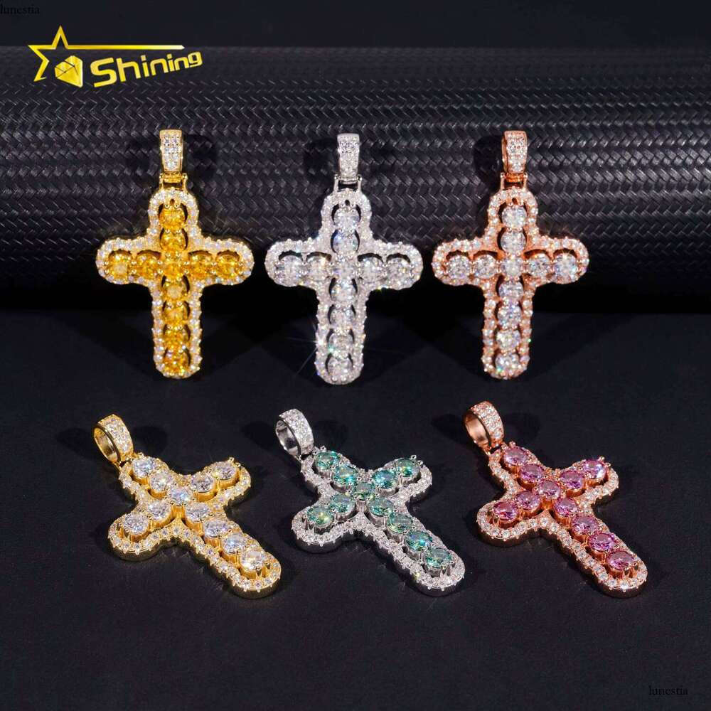 New Fashion Jewelry Gold-Plated Sier Cross Necklace Iced Colorful Chrysolite Charm Pendant