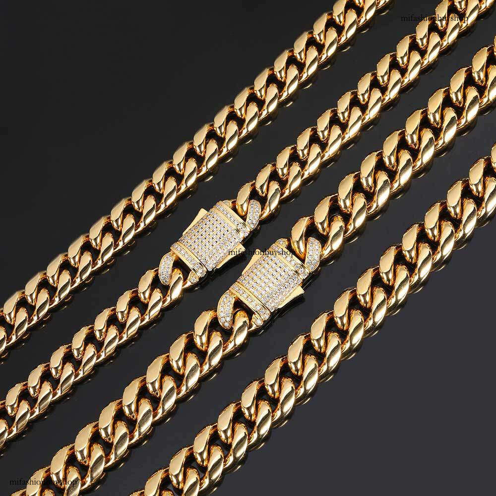 Hip Hop Titanium Jewelry Moissanite chain Spring Clasp Sterling Silver Cuban Chain Gold Necklace for Men