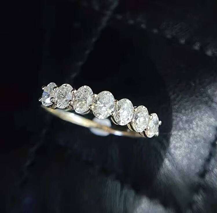 Fine 7PCS Oval Moissanite Eternity Band Ring Real 14K White Solid Gold Rings Women Wedding Engagement Jewelry
