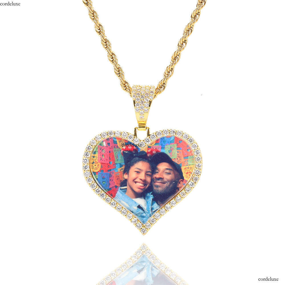 Couple Heart Pendant Micro Pave Moissanite chain Hip Hop Jewelry Heart-Shaped Photo Frame Necklace