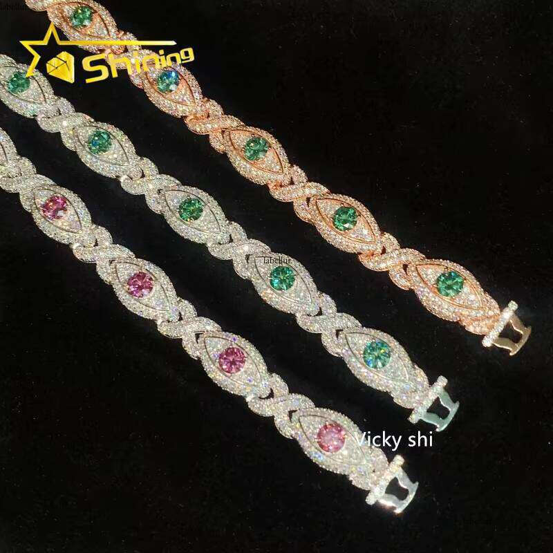 12mm Sier Colorful Eye Hip Hop Jewelry Men's Iced Out Infinite Silicon Stone Cuban Bracelet
