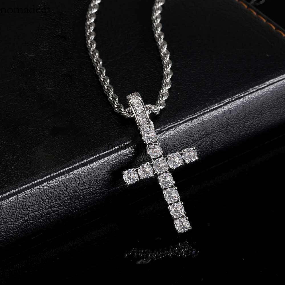 Hip-Hop Jewelry Full Moissanite chain Solid Small Cross Pendant Trendy Personality Necklace