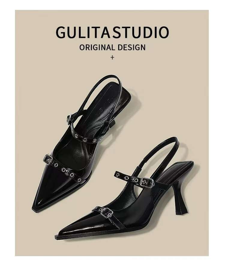 High Heels Designer Shoes for Women 2025 Summer New Black Pointed Stiletto French Style One Strap Closed Toe Sandals Shallow Mouth Single Shoes