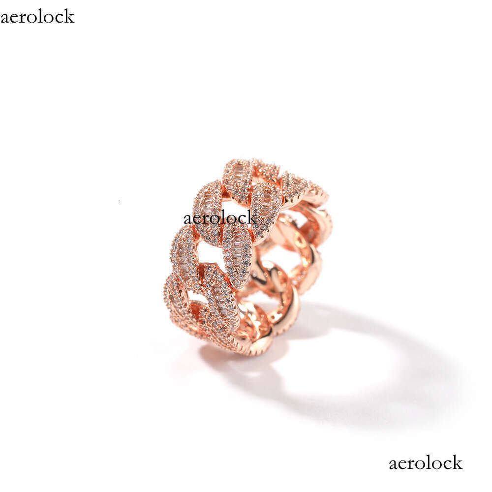 Sterling Silver Square Diamond Hip-Hop Fashion Street Niche Unisex Moon-Shaped Cuban Ring