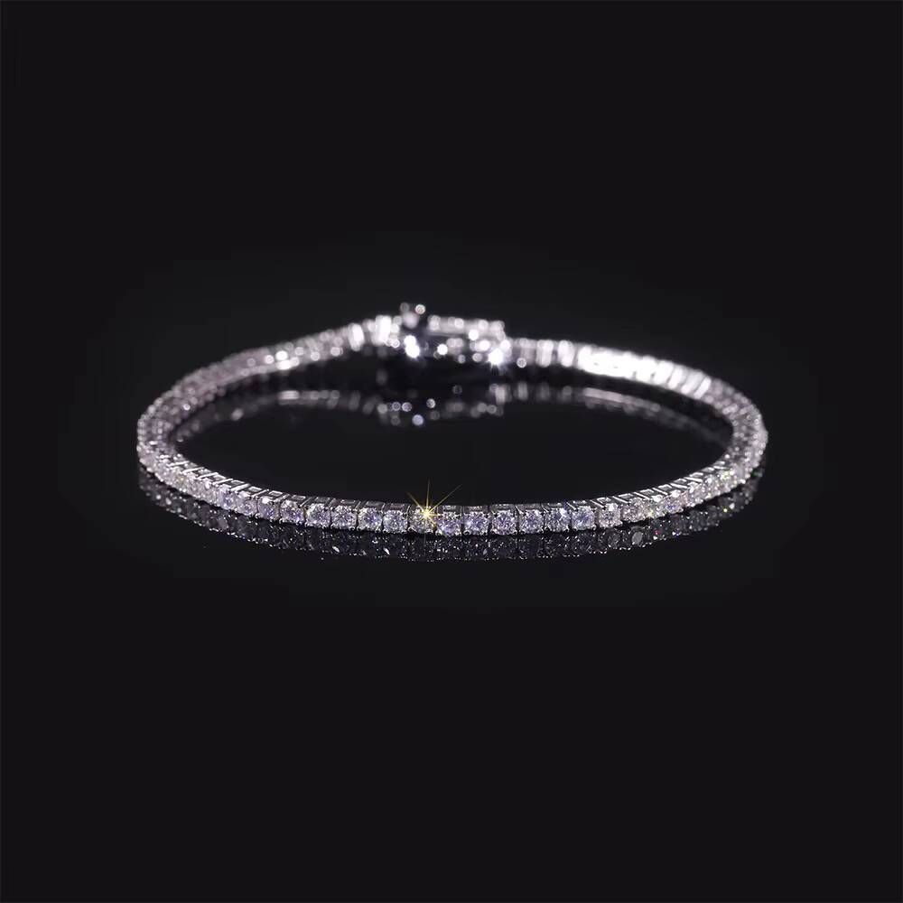U02B Abiding Custom 925 Sterling Silver White Moissanite Diamond Tennis Bracelet S925 3mm 5mm Round Moissanite Tennis Bangle