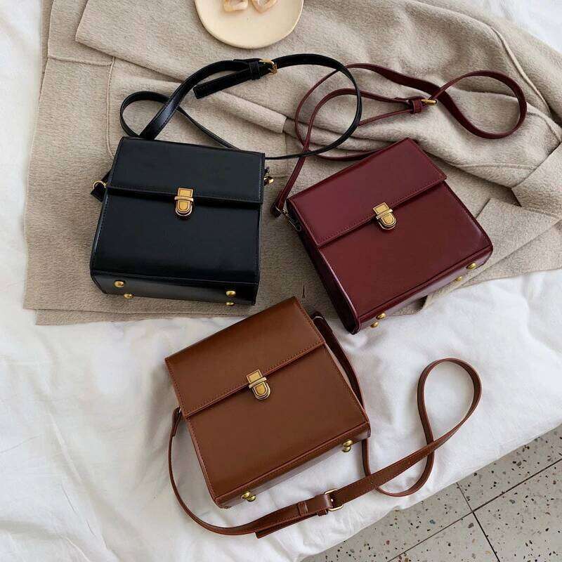 Pure Color Women's Shoulder 2021 Autumn New Vintage Lux Mini Square Bag Ladies Designer Crossbody Purses Texture Bolsa Femme