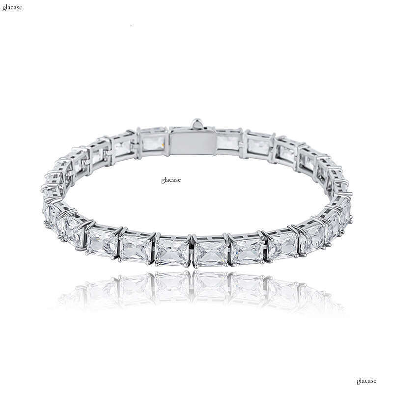 INS Hip-Hop Micro-Paved Square Moissanite chain Spring Clasp Tennis Chain Necklace Jewelry