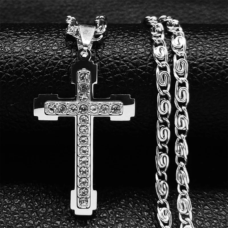 HNSP Stainless Steel Zircon Cross Necklace Pendant For Men Women Jewelry Accessories 250805