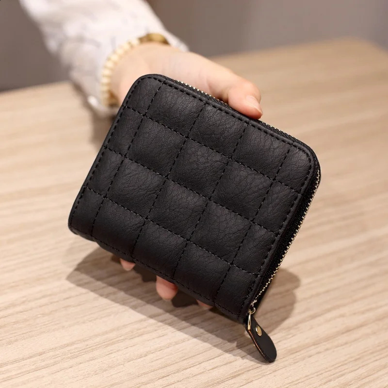 Womens Short Wallets PU Leather Female Plaid Nubuck Card Holder Wallet Ladies Small Zipper Wallet with Coin Purse 250809