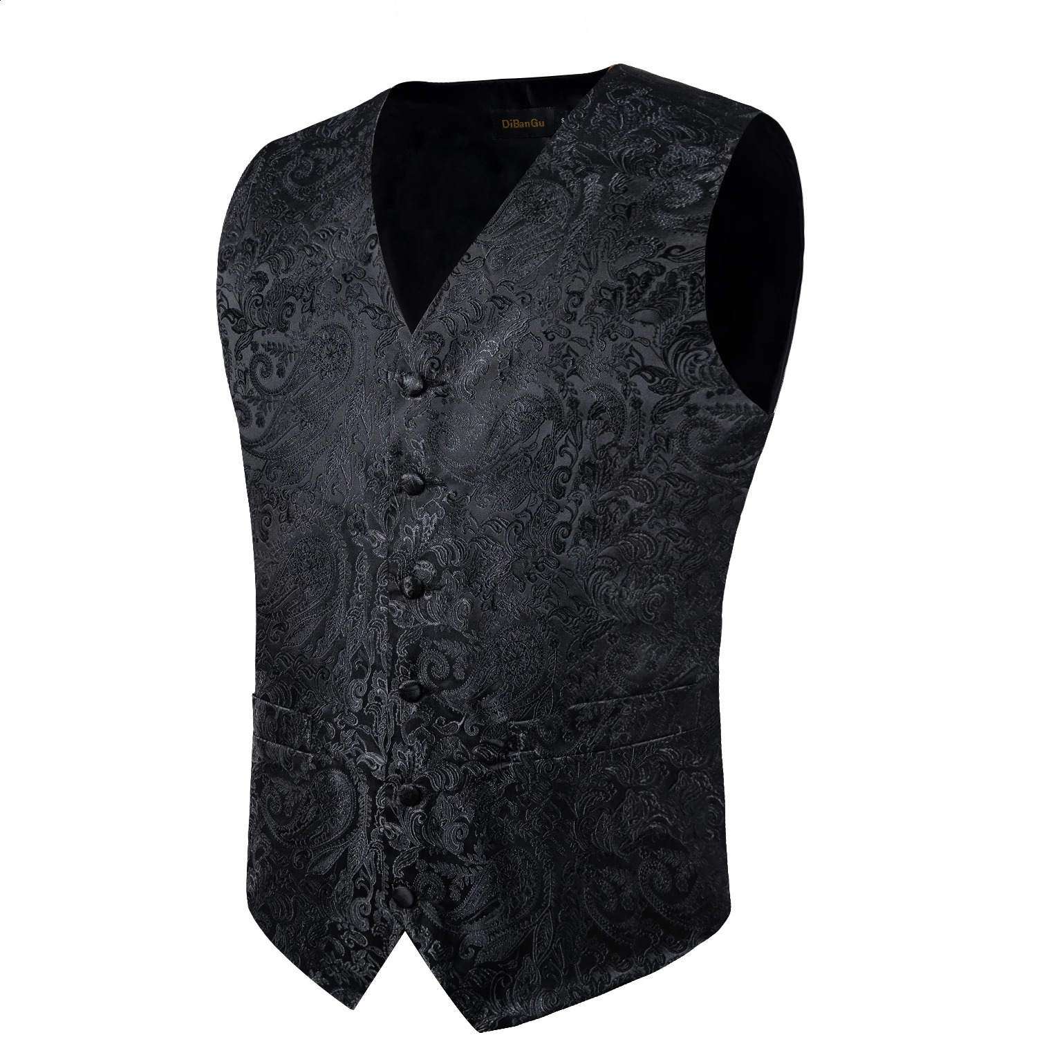 Suit Vest for Men Black Solid Paisley Wedding Prom Groom Jacquard Silk Waistcoat with Necktie Tuxedo Clothing DiBanGu 250809