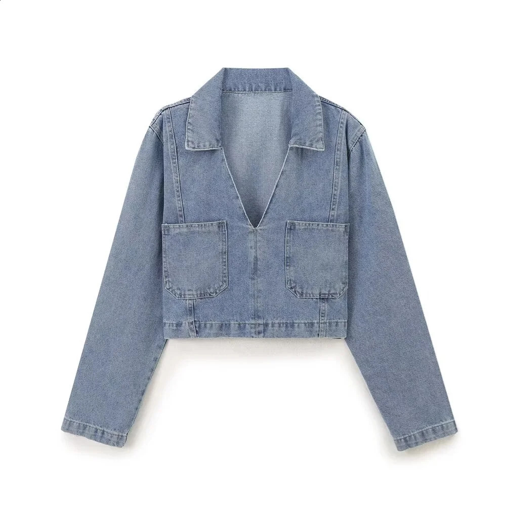 Taop Za Autumn Product Womens Fashion Casual Collar Long Sleeve Short Denim Shirt High Waist Wide Leg Jeans Set 250808