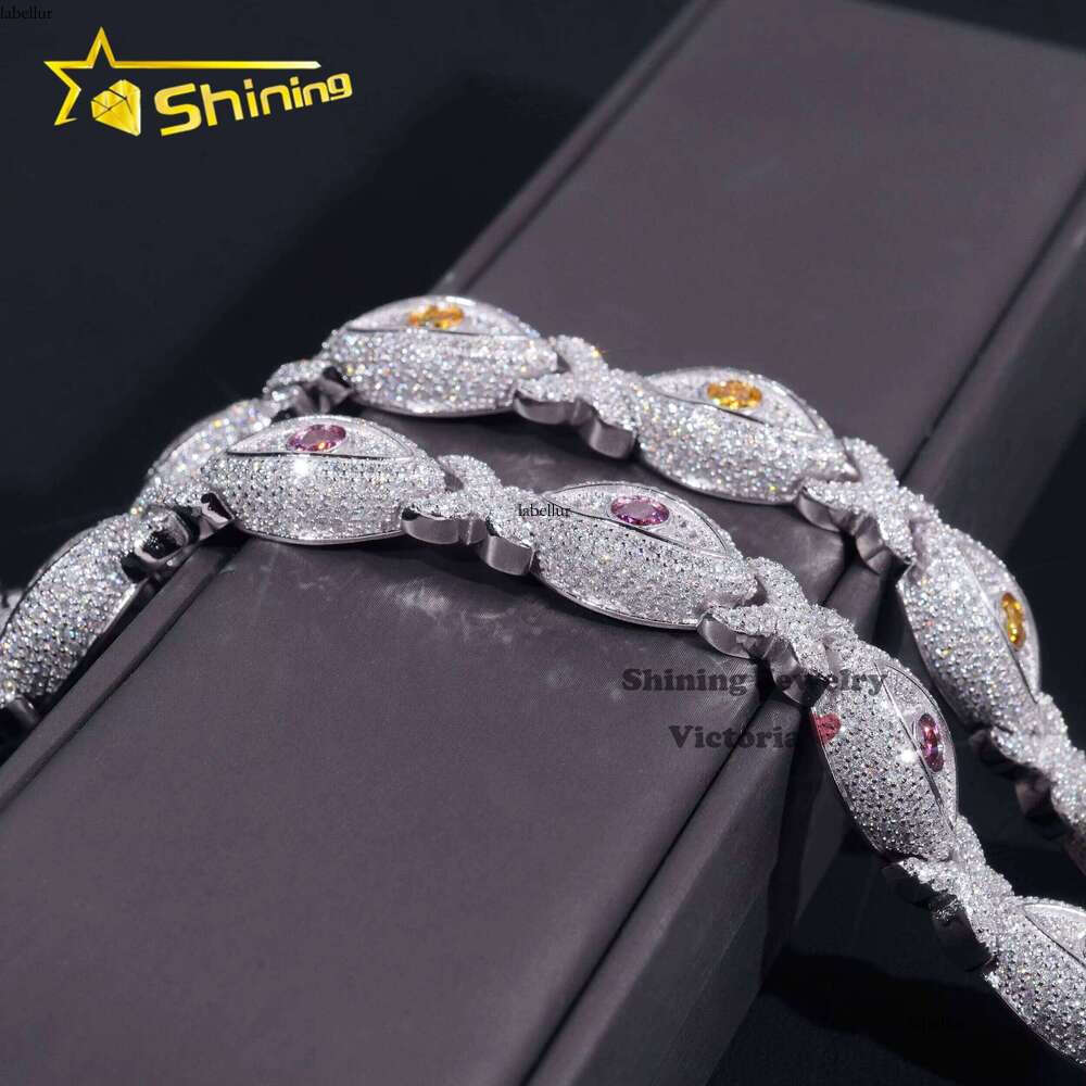 Trending Product Devil's Jewelry Shiny Marquise Snake Sier 12mm VVS Moissanite Cuban Link Evil Eye Bracelet