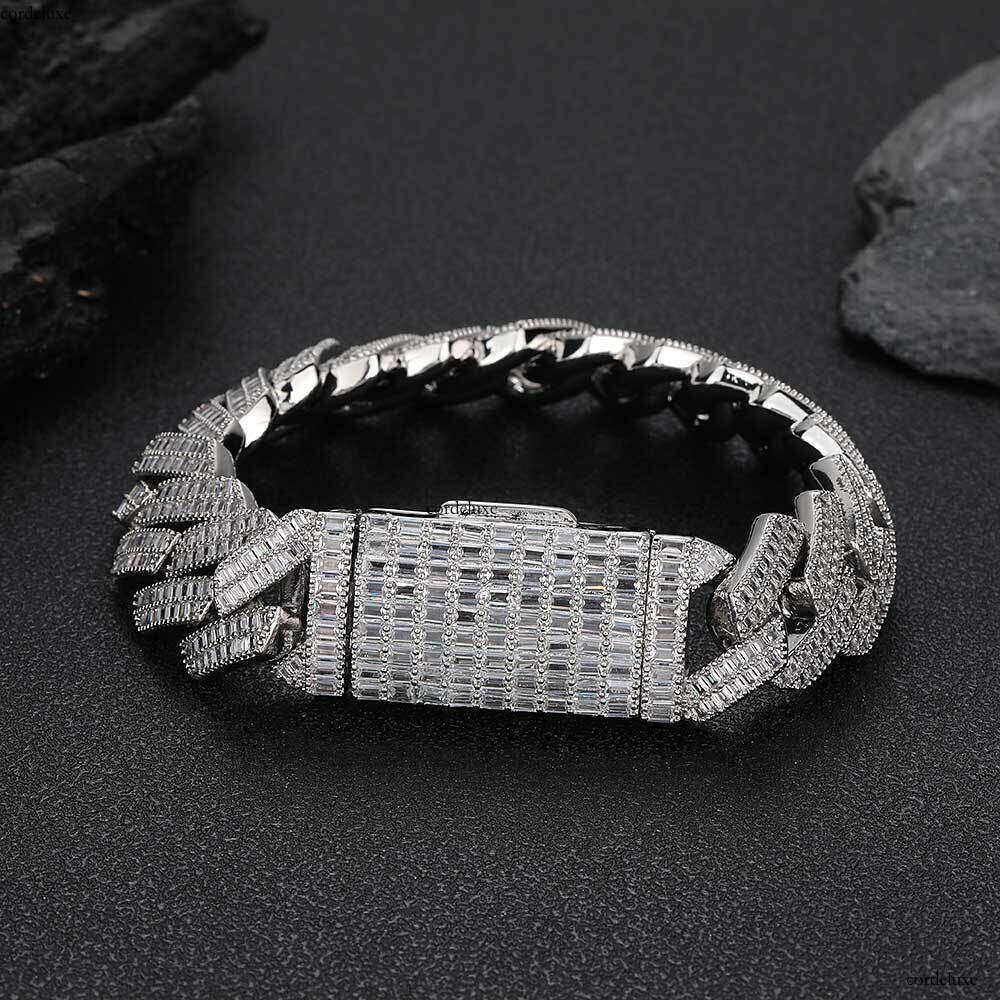 Hip Hop Jewelry 20mm Double Row T Cubic Zirconia Dia Cuban Chain Thick Men's Bracelet
