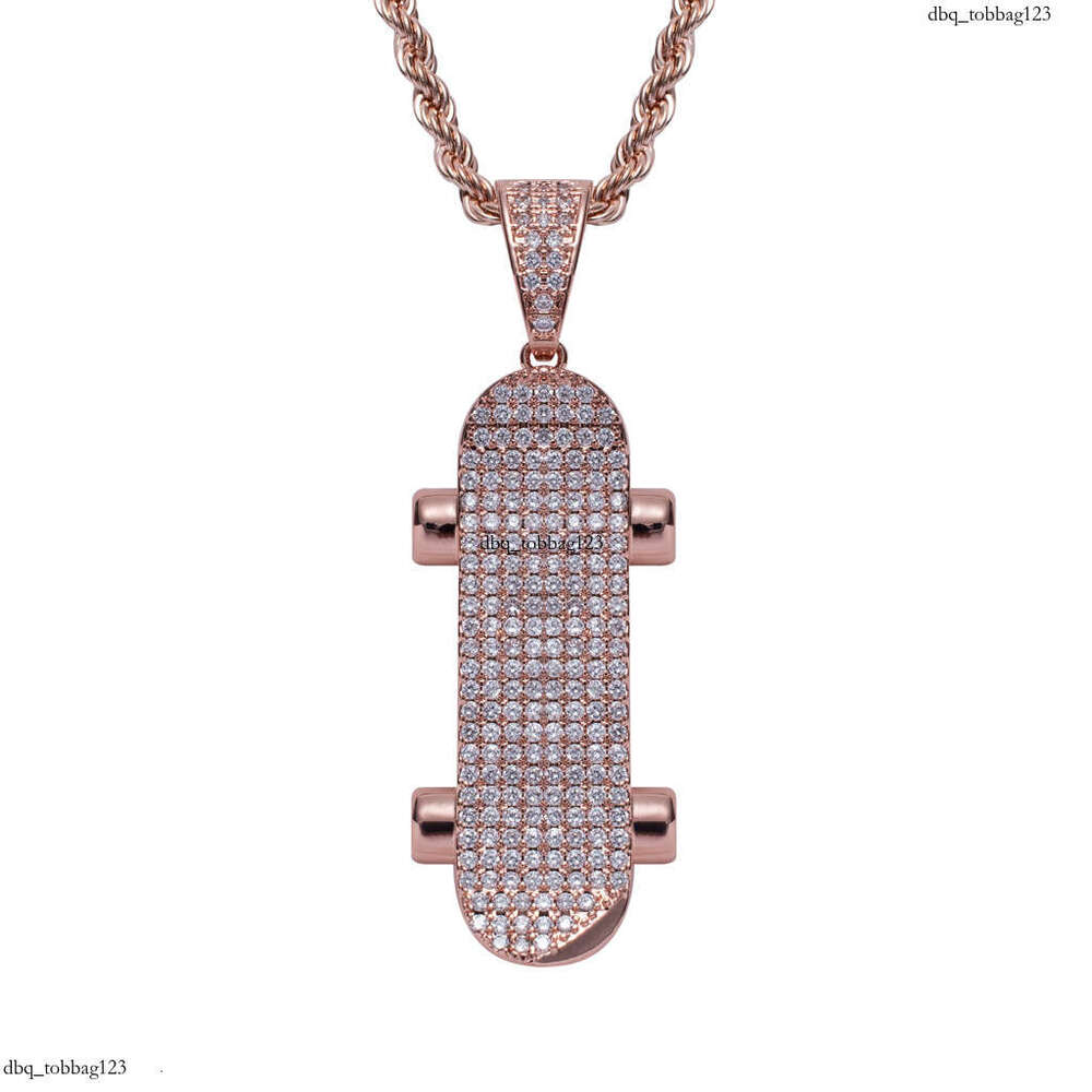 Men Skateboard Pendant Hip Hop Necklace Micro Paved Moissanite chain Personality Trendy Brand Cool Jewelry