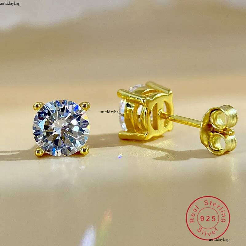 Choucong Elegant Stud Earrings Classical 4 Claw Jewelry Solitaire Pure 100% Sterling Sier Round Cut Lab Moissanite Dia Party Women Wedding Gold Earrin